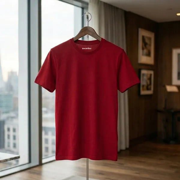Shorttall_Plain_Round_Neck_Cotton_Tee_Red_Red