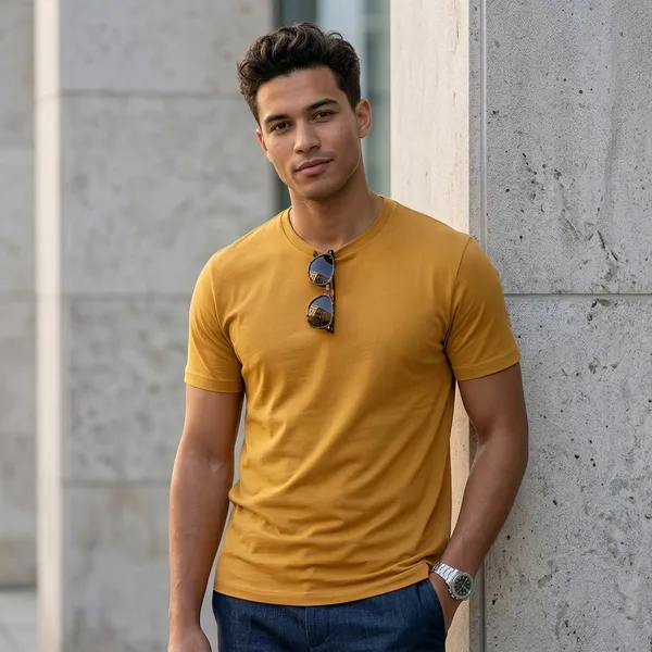 Shorttall_Plain_Round_Neck_Cotton_Tee_Yellow_Yellow