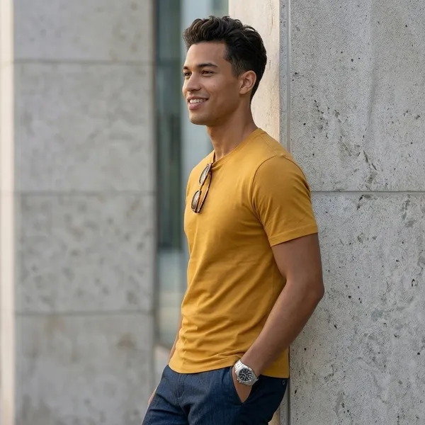Shorttall_Plain_Round_Neck_Cotton_Tee_Yellow_Yellow