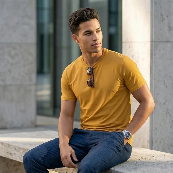 Shorttall_Plain_Round_Neck_Cotton_Tee_Yellow_Yellow