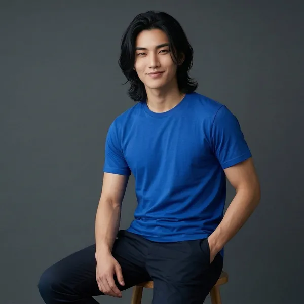 Shorttall_Plain_Round_Neck_Cotton_Tee_Royal_Blue