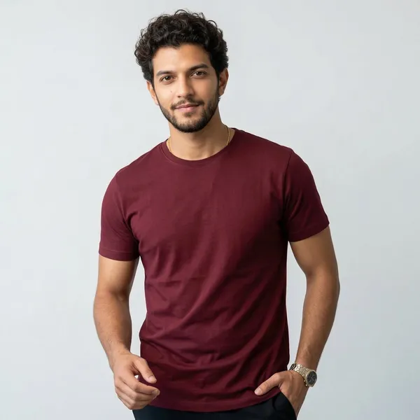Shorttall_Plain_Round_Neck_Cotton_Tee_Maroon_Maroon