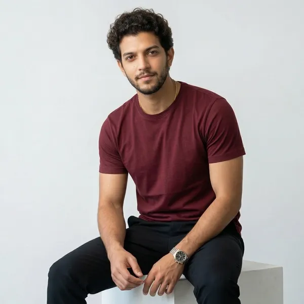 Shorttall_Plain_Round_Neck_Cotton_Tee_Maroon_Maroon
