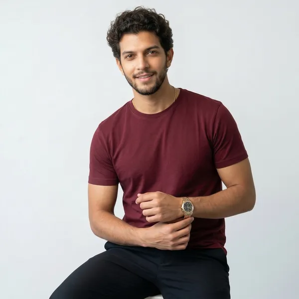 Shorttall_Plain_Round_Neck_Cotton_Tee_Maroon_Maroon