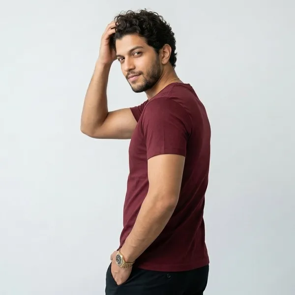 Shorttall_Plain_Round_Neck_Cotton_Tee_Maroon_Maroon