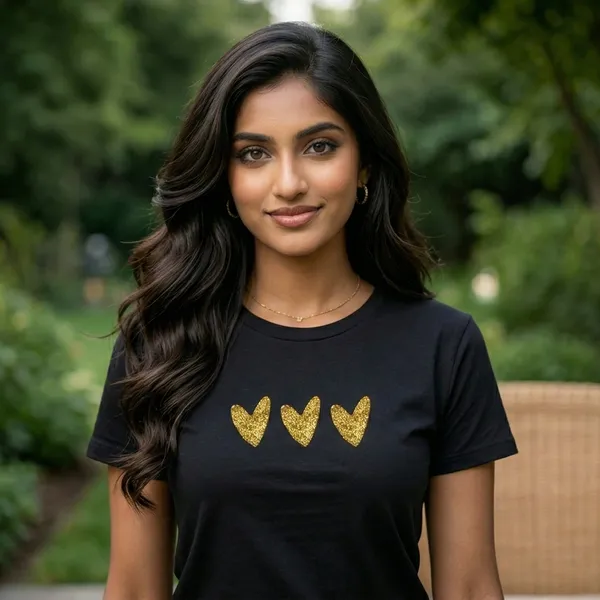 Shorttall_Premium_Women_S_T_Shirt_Triple_Gold_Hearts_Luxe_Minimal_Edition_Black