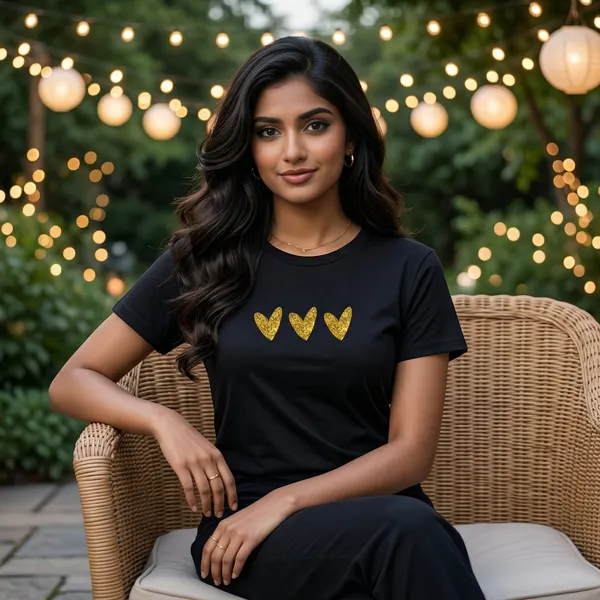 Shorttall_Premium_Women_S_T_Shirt_Triple_Gold_Hearts_Luxe_Minimal_Edition_Black
