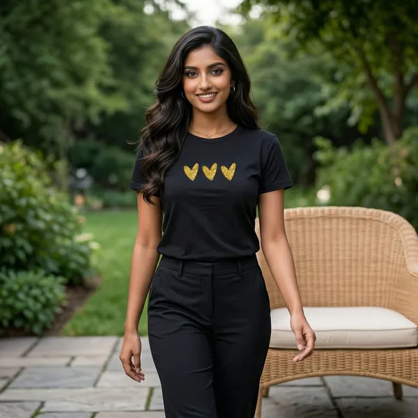 Shorttall_Premium_Women_S_T_Shirt_Triple_Gold_Hearts_Luxe_Minimal_Edition_Black