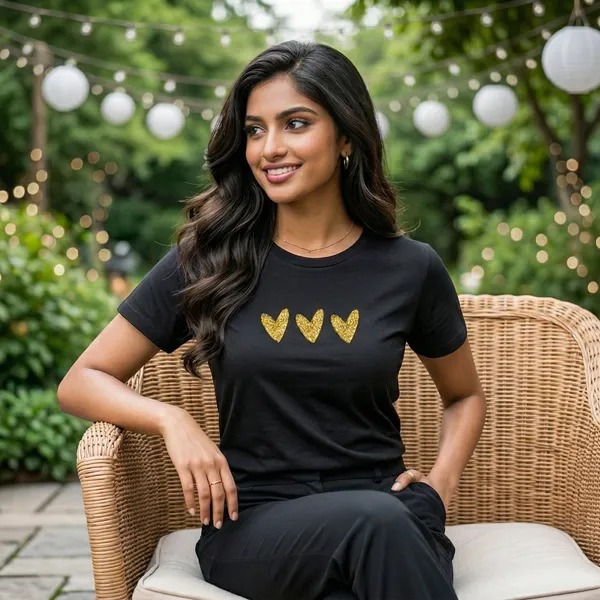 Shorttall_Premium_Women_S_T_Shirt_Triple_Gold_Hearts_Luxe_Minimal_Edition_Black