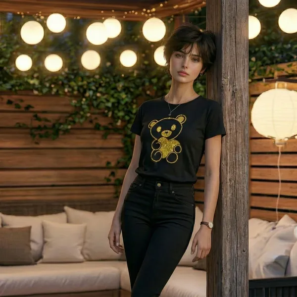Shorttall_Premium_Women_S_T_Shirt_Golden_Teddy_Sparkle_Luxe_Edition_Black