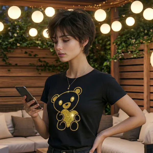 Shorttall_Premium_Women_S_T_Shirt_Golden_Teddy_Sparkle_Luxe_Edition_Black