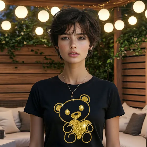 Shorttall_Premium_Women_S_T_Shirt_Golden_Teddy_Sparkle_Luxe_Edition_Black