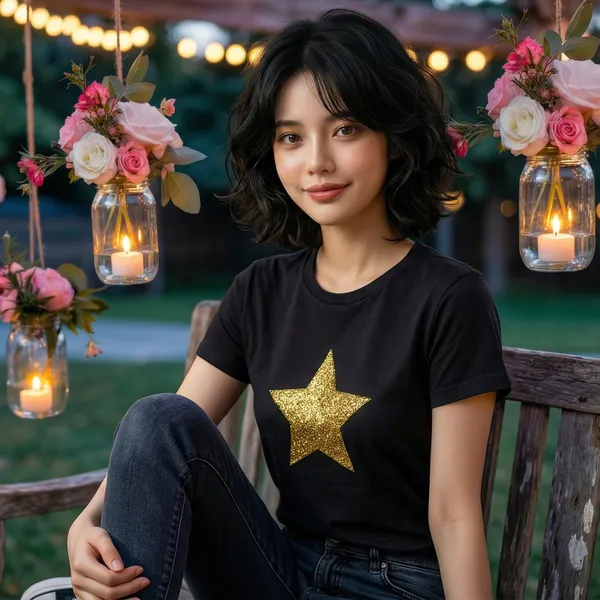 Shorttall_Premium_Women_S_T_Shirt_Golden_Star_Luxe_Sparkle_Edition_Black