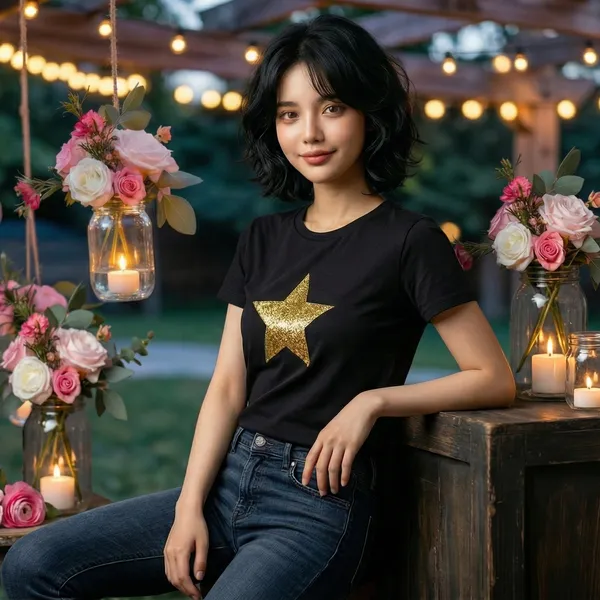 Shorttall_Premium_Women_S_T_Shirt_Golden_Star_Luxe_Sparkle_Edition_Black