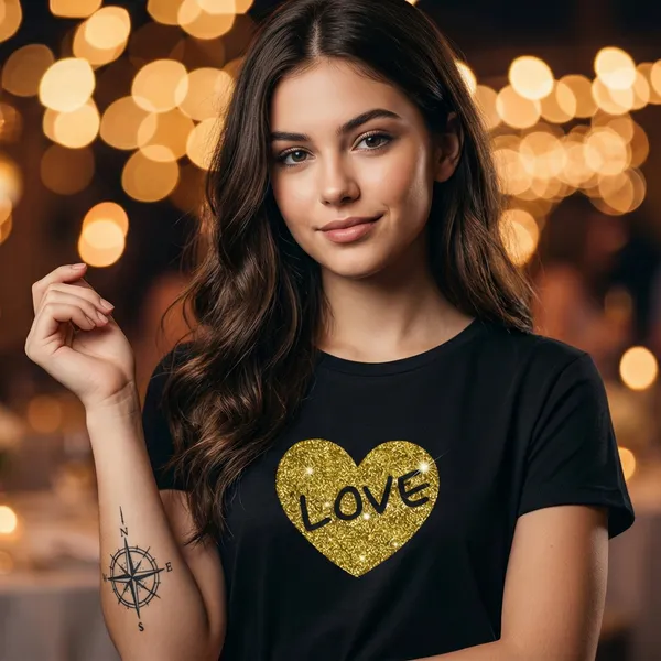 Shorttall_Premium_Women_S_T_Shirt_Golden_Love_Sparkle_Edition_Black