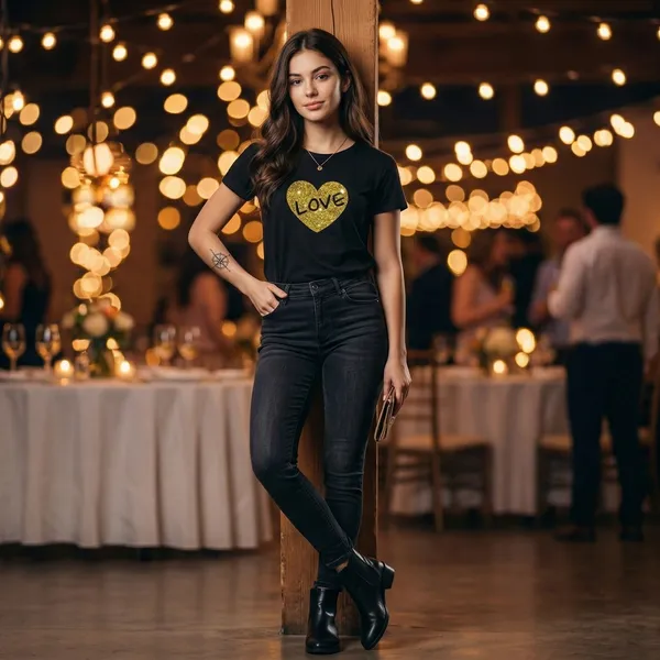 Shorttall_Premium_Women_S_T_Shirt_Golden_Love_Sparkle_Edition_Black