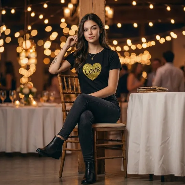 Shorttall_Premium_Women_S_T_Shirt_Golden_Love_Sparkle_Edition_Black