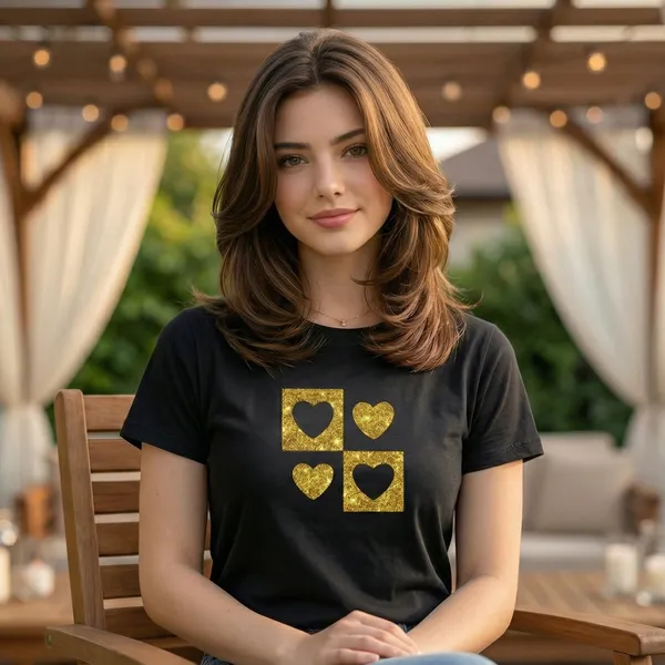 Shorttall_Premium_Women_S_T_Shirt_Golden_Quad_Hearts_Sparkle_Edition_Black