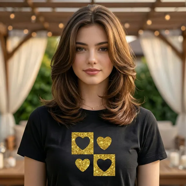 Shorttall_Premium_Women_S_T_Shirt_Golden_Quad_Hearts_Sparkle_Edition_Black