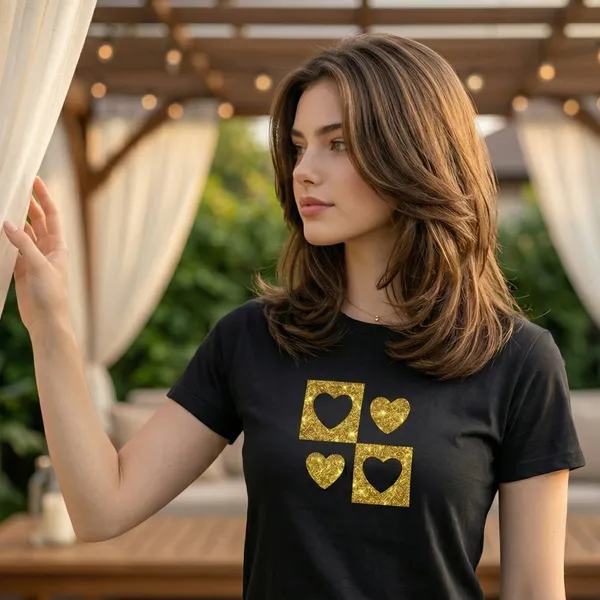 Shorttall_Premium_Women_S_T_Shirt_Golden_Quad_Hearts_Sparkle_Edition_Black