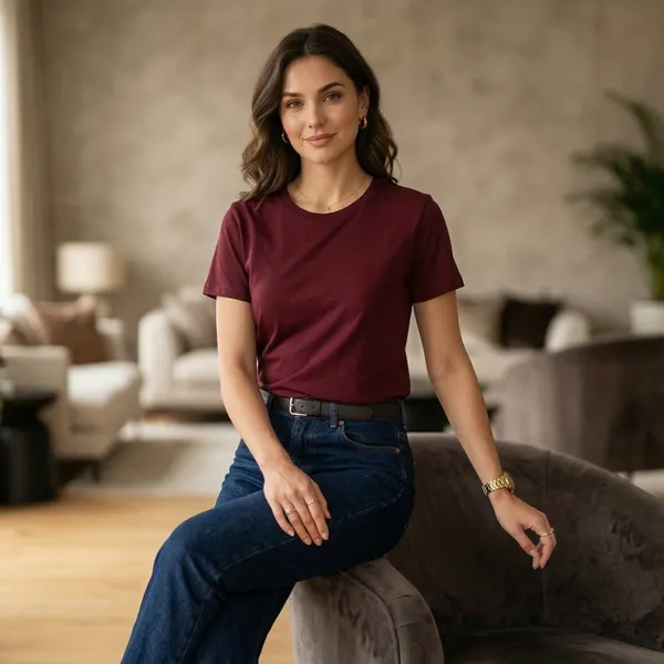 Shorttall_Plain_Round_Neck_Cotton_Women_S_Tee_Maroon_Maroon