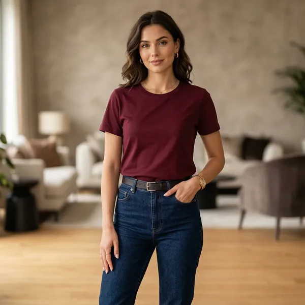 Shorttall_Plain_Round_Neck_Cotton_Women_S_Tee_Maroon_Maroon