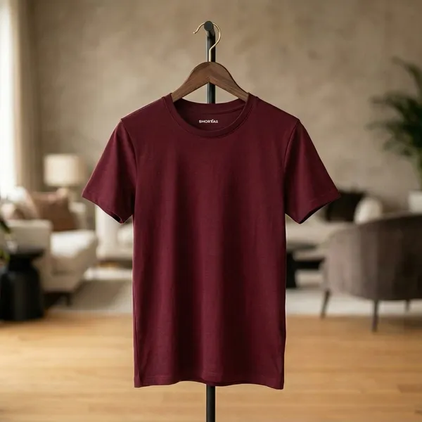 Shorttall_Plain_Round_Neck_Cotton_Women_S_Tee_Maroon_Maroon