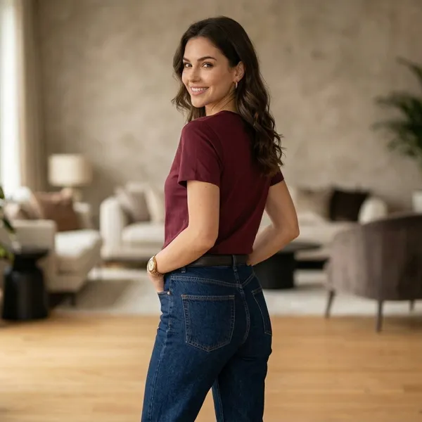 Shorttall_Plain_Round_Neck_Cotton_Women_S_Tee_Maroon_Maroon