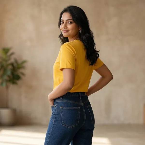 Shorttall_Plain_Round_Neck_Cotton_Women_S_Tee_Yellow_Yellow