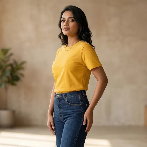 Shorttall_Plain_Round_Neck_Cotton_Women_S_Tee_Yellow_Yellow