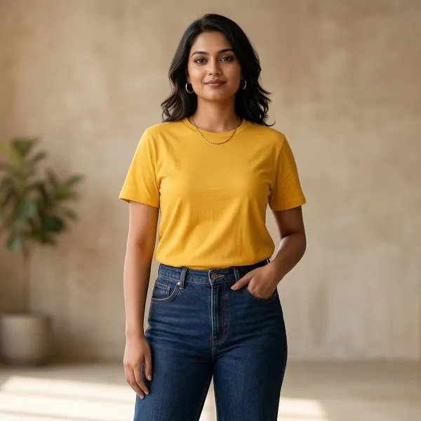 Shorttall_Plain_Round_Neck_Cotton_Women_S_Tee_Yellow_Yellow