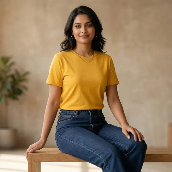 Shorttall_Plain_Round_Neck_Cotton_Women_S_Tee_Yellow_Yellow