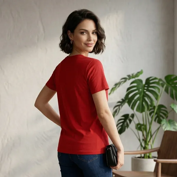 Shorttall_Plain_Round_Neck_Cotton_Women_S_Tee_Red_Red
