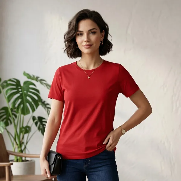 Shorttall_Plain_Round_Neck_Cotton_Women_S_Tee_Red_Red