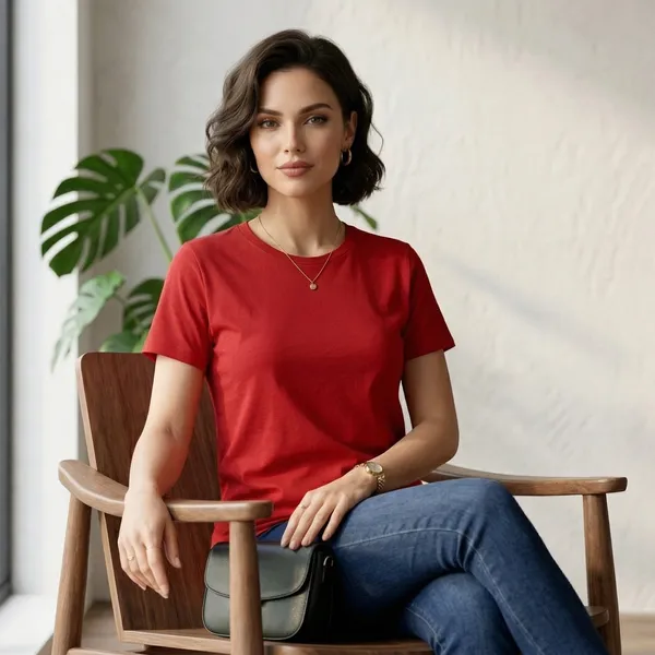 Shorttall_Plain_Round_Neck_Cotton_Women_S_Tee_Red_Red