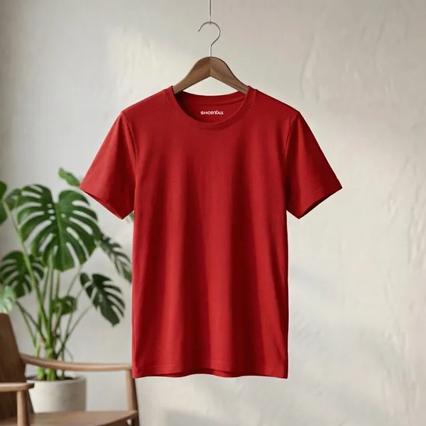 Shorttall_Plain_Round_Neck_Cotton_Women_S_Tee_Red_Red
