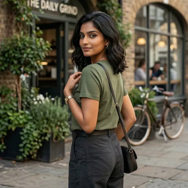Shorttall_Plain_Round_Neck_Cotton_Women_S_Tee_Military_Green_Military_Green