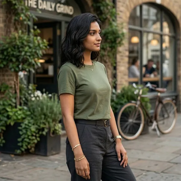 Shorttall_Plain_Round_Neck_Cotton_Women_S_Tee_Military_Green_Military_Green