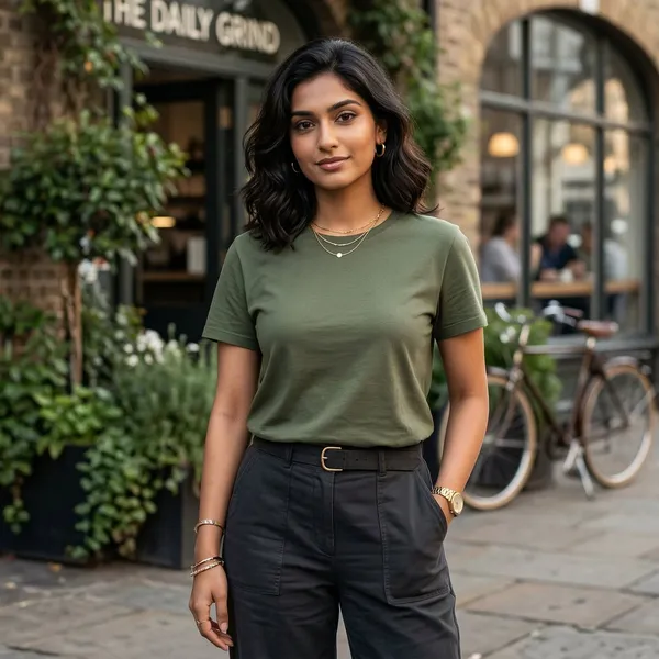 Shorttall_Plain_Round_Neck_Cotton_Women_S_Tee_Military_Green_Military_Green