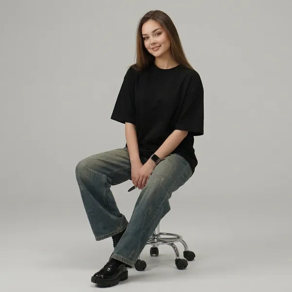 Shorttall_Oversized_Round_Neck_Women_S_T_Shirt_Black_Black