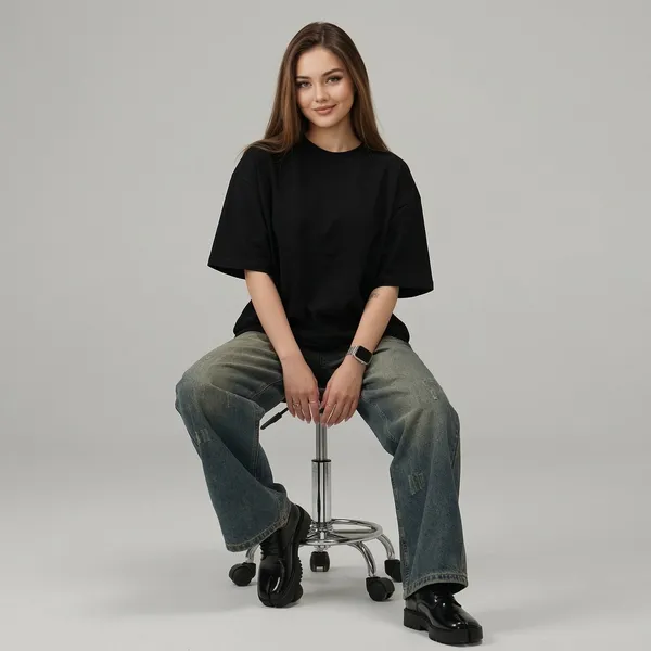 Shorttall_Oversized_Round_Neck_Women_S_T_Shirt_Black_Black