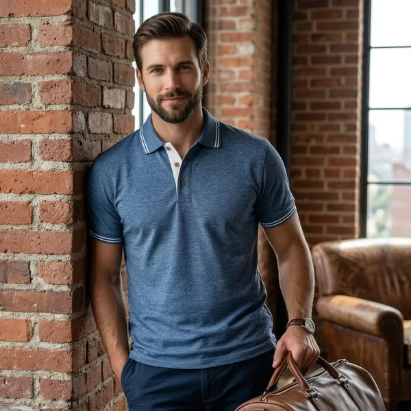 Shorttall_Forestclub_Polo_T_Shirt_Blue_Melange_With_White_Detail_Blue_Melange
