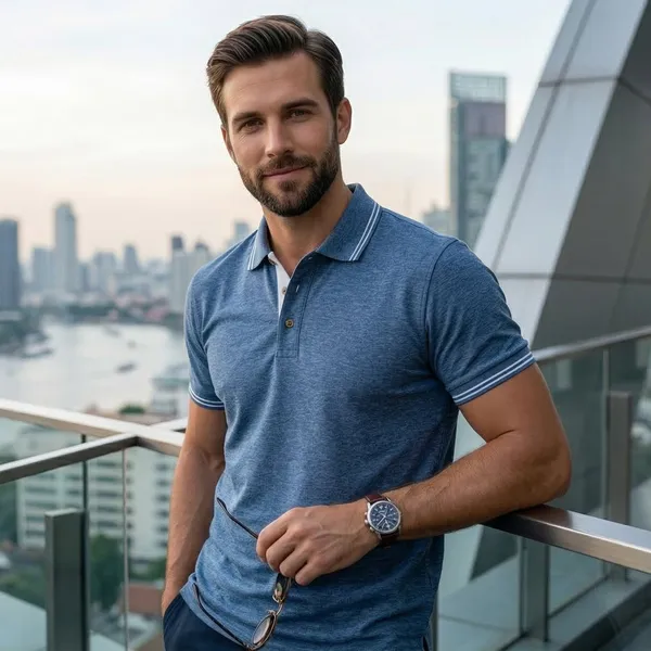 Shorttall_Forestclub_Polo_T_Shirt_Blue_Melange_With_White_Detail_Blue_Melange