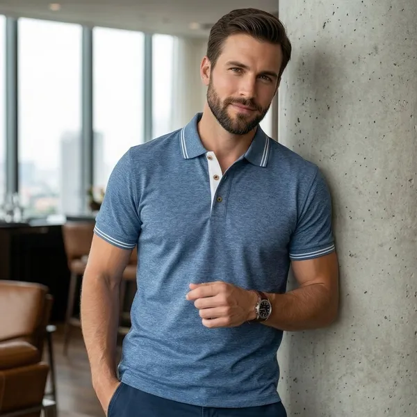 Shorttall_Forestclub_Polo_T_Shirt_Blue_Melange_With_White_Detail_Blue_Melange