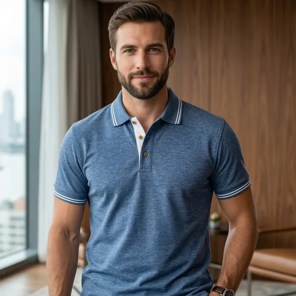 Shorttall_Forestclub_Polo_T_Shirt_Blue_Melange_With_White_Detail_Blue_Melange