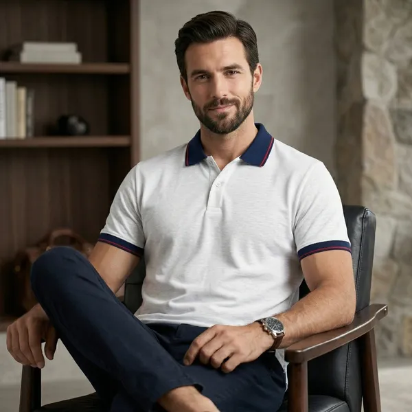 Shorttall_Premium_Polo_T_Shirt_White_Melange_With_Navy_Blue_With_Red_Tip_White
