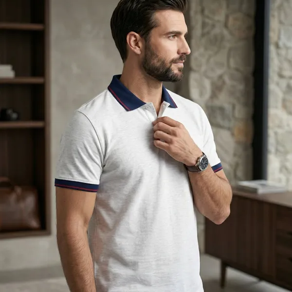 Shorttall_Premium_Polo_T_Shirt_White_Melange_With_Navy_Blue_With_Red_Tip_White