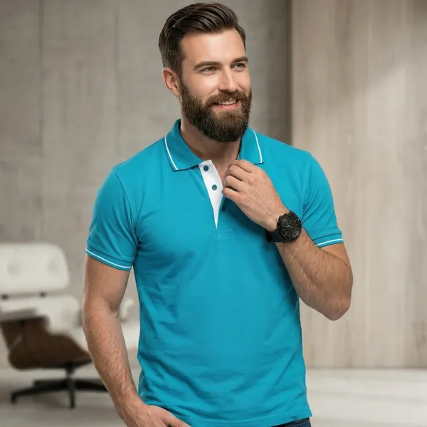 Shorttall_Premium_Polo_T_Shirt_Torquoise_Blue_With_White_Tip_Turquoise_Blue