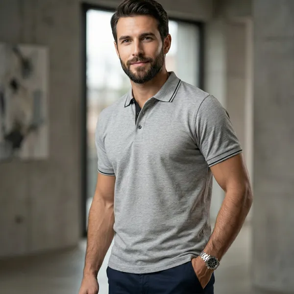 Shorttall_Premium_Polo_T_Shirt_Grey_Melange_With_Black_Tip_Gray