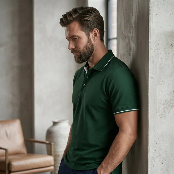 Shorttall_Premium_Polo_T_Shirt_Bottle_Green_With_White_Tip_Military_Green